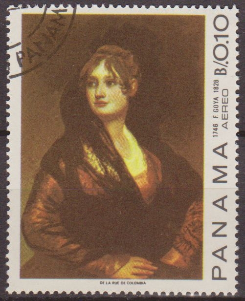 Panama 1959 Scott 481E Sello * Pinturas de Goya Correo Aereo Retrato de Doña Isabel Cobos de Porcel matasellos de favor Preobliterado 